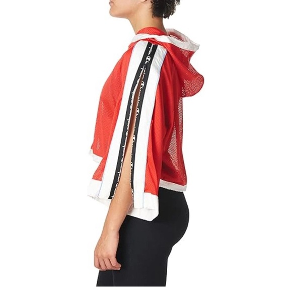 Champion Women's Red Mesh Hoodie with White and Black Trim - Picture 4 of 10